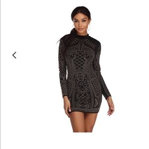 windsor black studded cocktail dress long sleeves